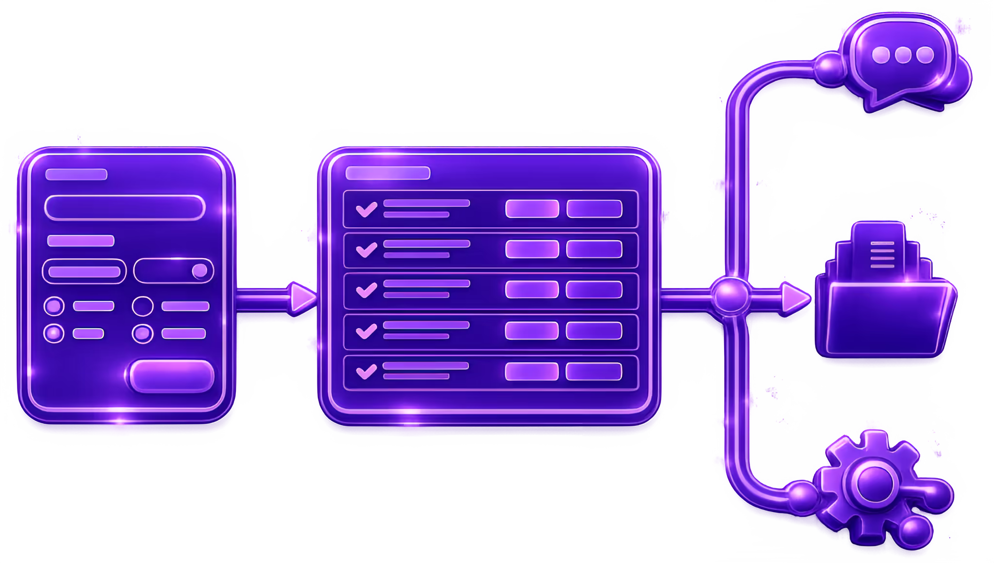 Diagram showing automated creative brief intake from form to tasks, storage, and notifications